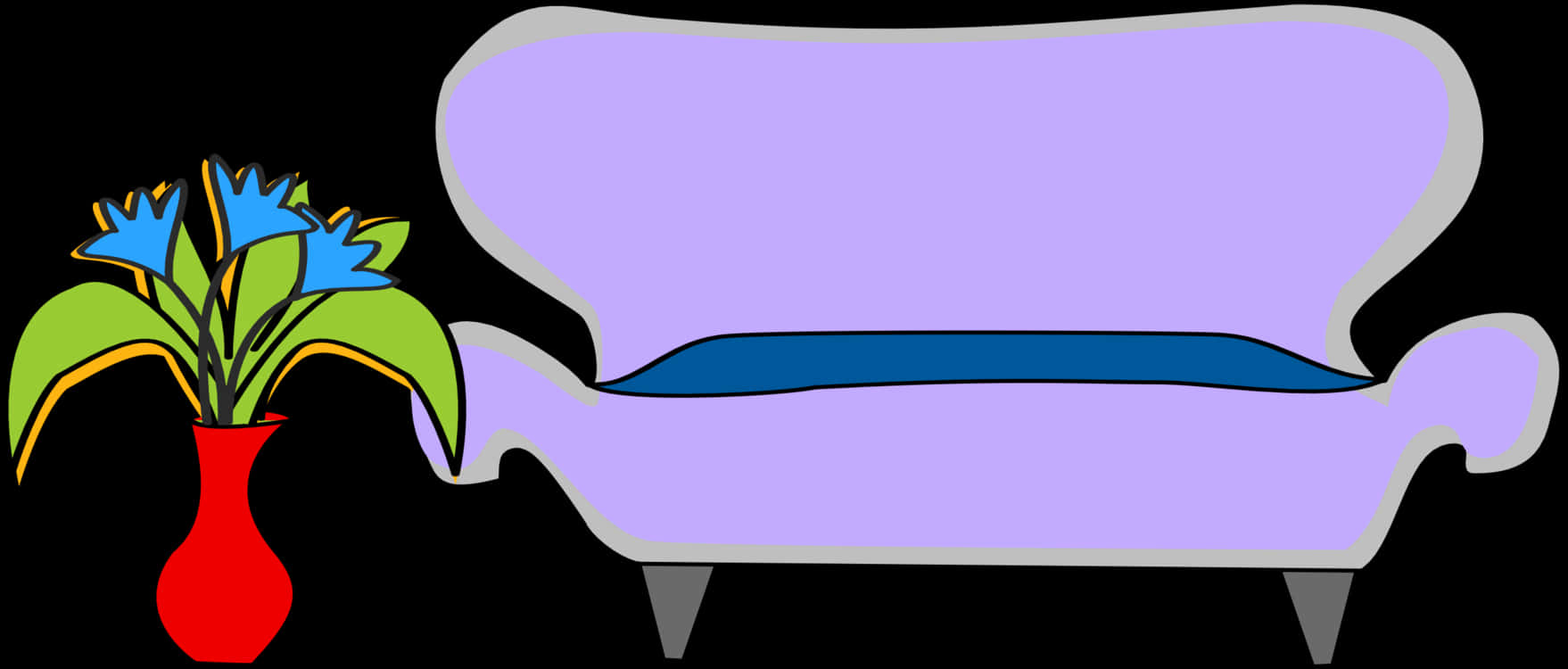 Purple Sofa Blue Cushion Flower Vase Vector