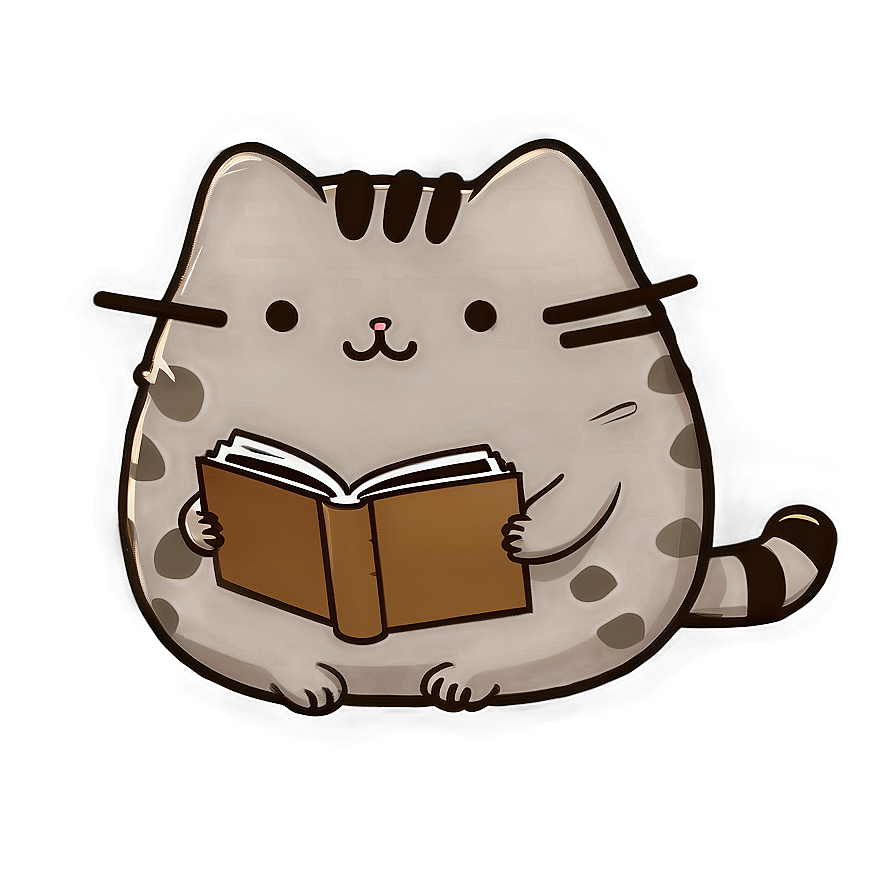 Pusheen Reading Book PNG htd PNG with transparent background