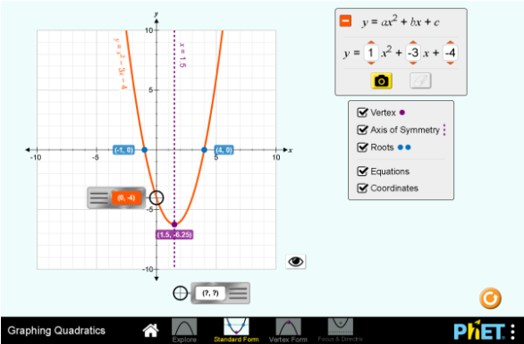 Quadratic Graphing Tool Screenshot