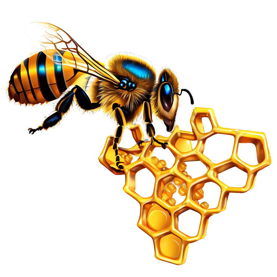 Queen Bee On Honeycomb Background Png 36