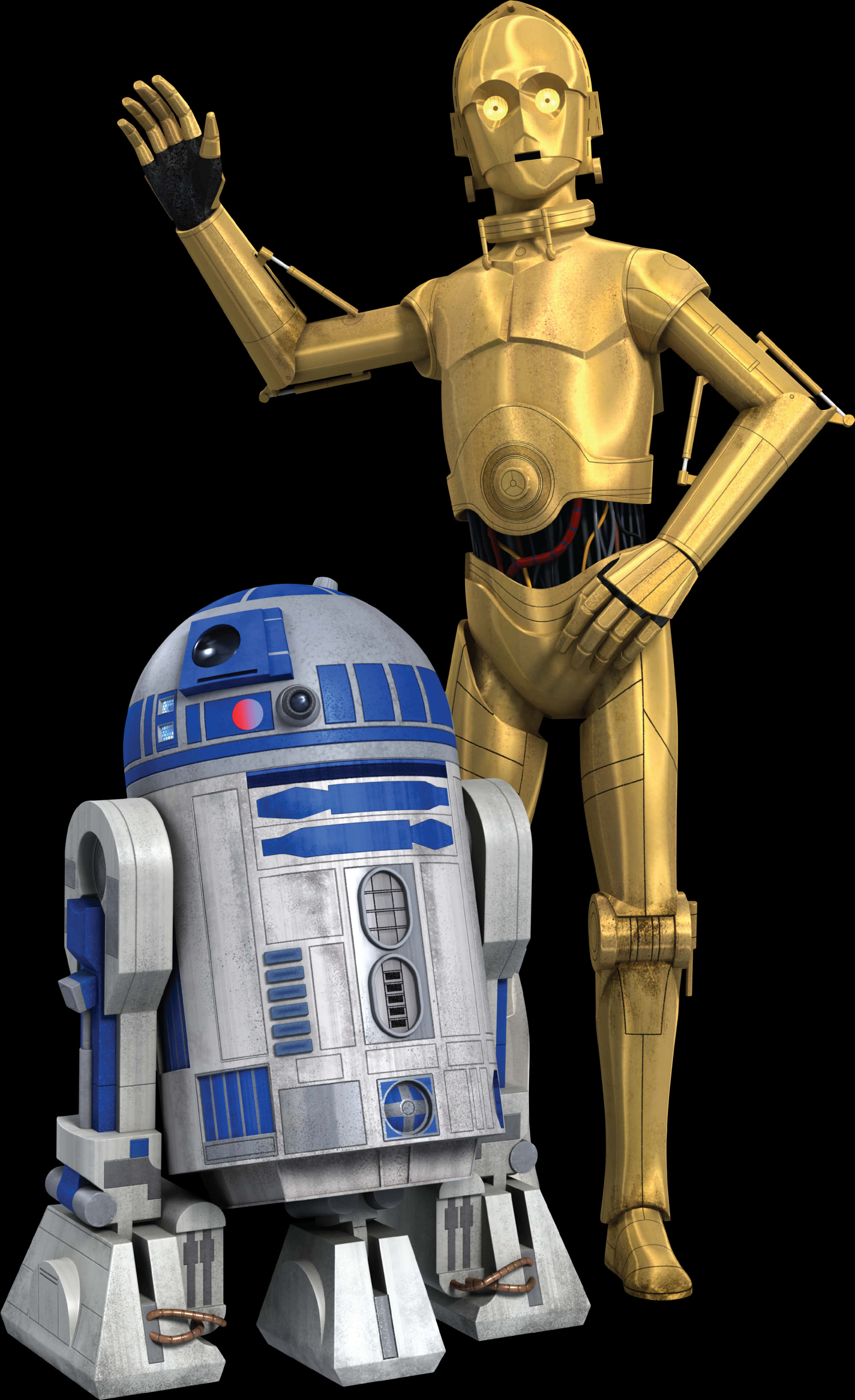 R2 D2and C3 P O Star Wars Droids PNG with transparent background