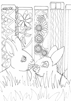 Rabbits Coloring Page PNG with transparent background