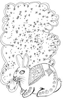 Rabbit_with_ Dandelion_ Coloring_ Page PNG with transparent background