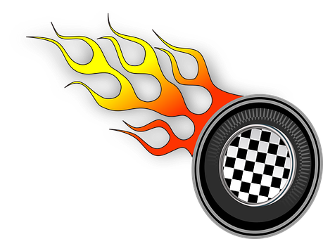 Racing Flamesand Checkered Wheel PNG with transparent background