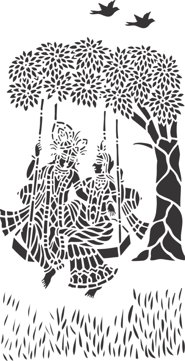 Radha Krishna Swing Under Tree Silhouette