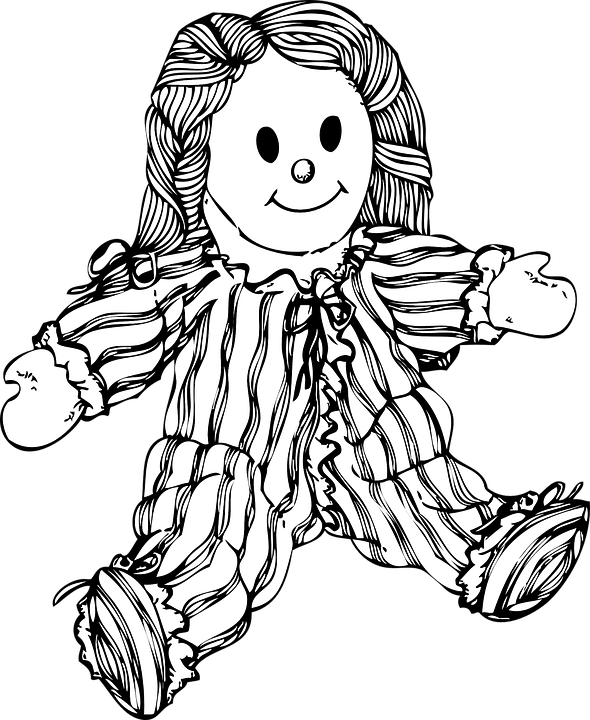 Doll, Toy, Raggedy Ann, Raggedy Andy, Stuffed Toy - Black And White Cartoon Doll, HD Png Download PNG with transparent background
