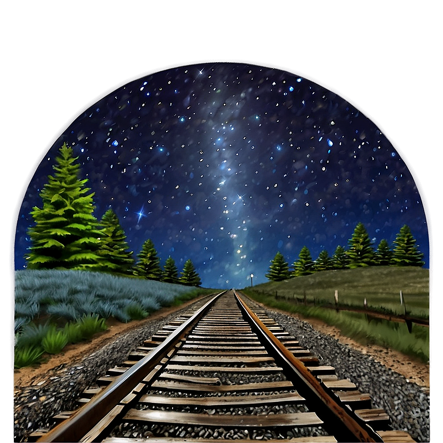 Railroad Tracks Under Starry Night Png 06122024