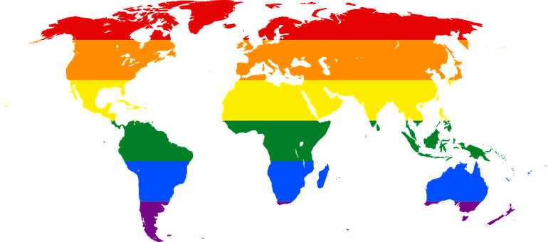 Rainbow Colored World Map PNG with transparent background