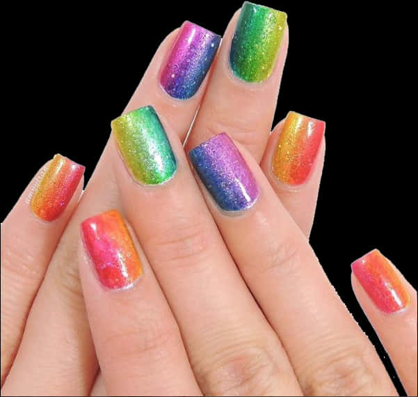 Rainbow Glitter Nail Art