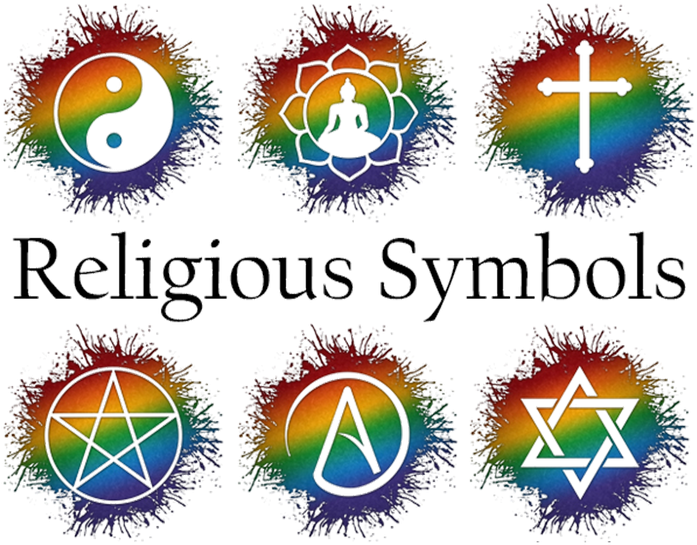 An Assortment Of Various Religious Symbols In Rainbow - Lgbt Flag Religions Symbols, HD Png Download PNG with transparent background
