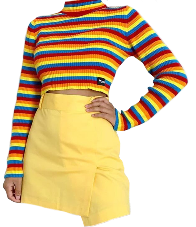 Rainbow Striped Sweaterand Yellow Skirt