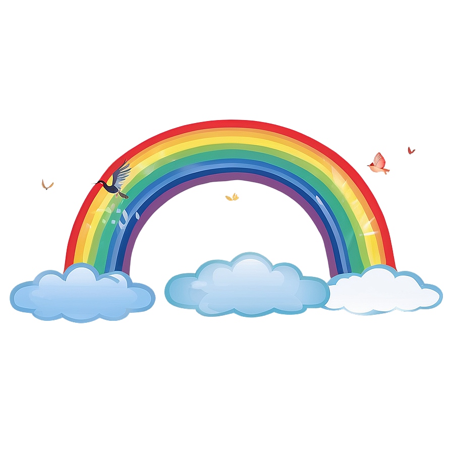 Rainbow With Clouds And Birds Png Ean49