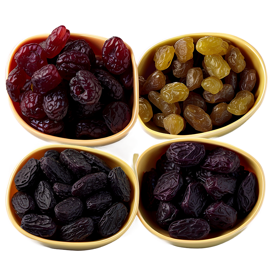 Raisins Assortment Display PNG rid PNG with transparent background