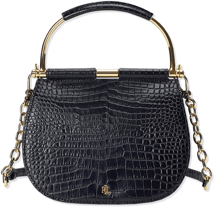 Ralph Lauren Black Crocodile Embossed Leather Bag