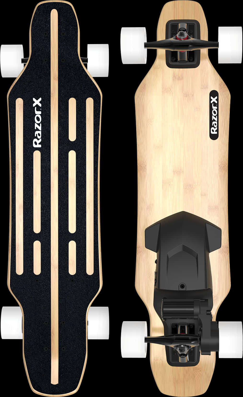 Razor X Electric Skateboard Topand Bottom View PNG with transparent background