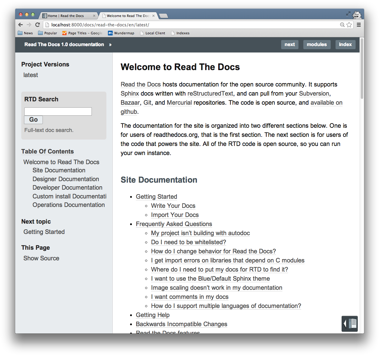 Read The Docs Documentation Webpage Screenshot PNG with transparent background