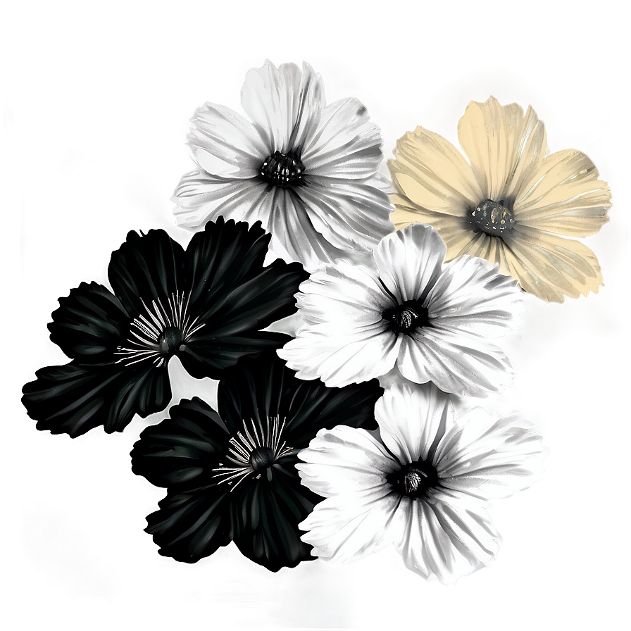 Realistic Black And White Flowers Png Ayb13