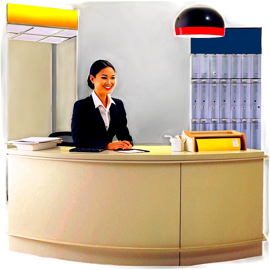 Receptionist At Computer Desk Png 41