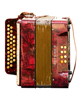Red Accordion Isolatedon Black PNG with transparent background