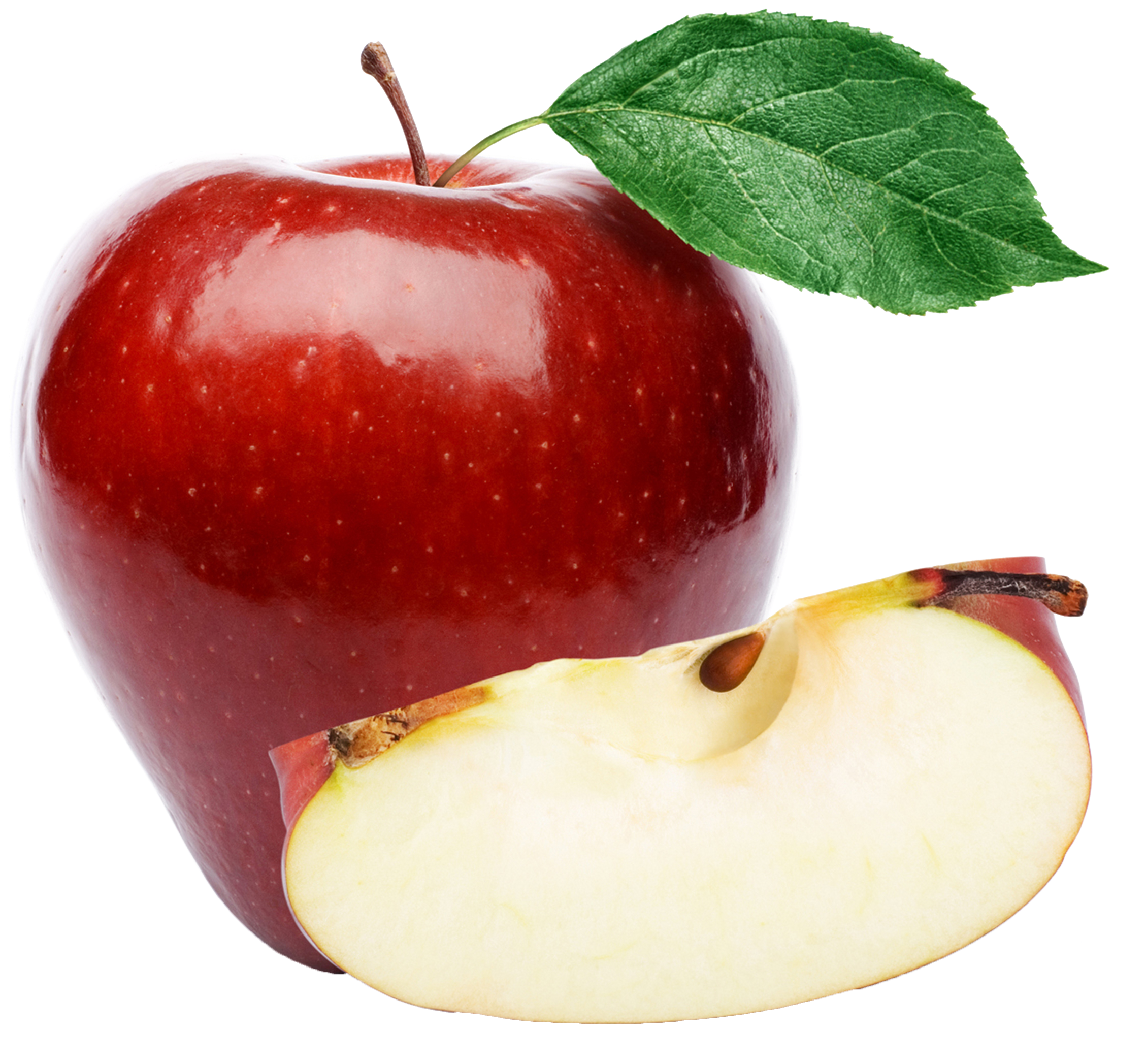 Red Apple With Sliceand Leaf