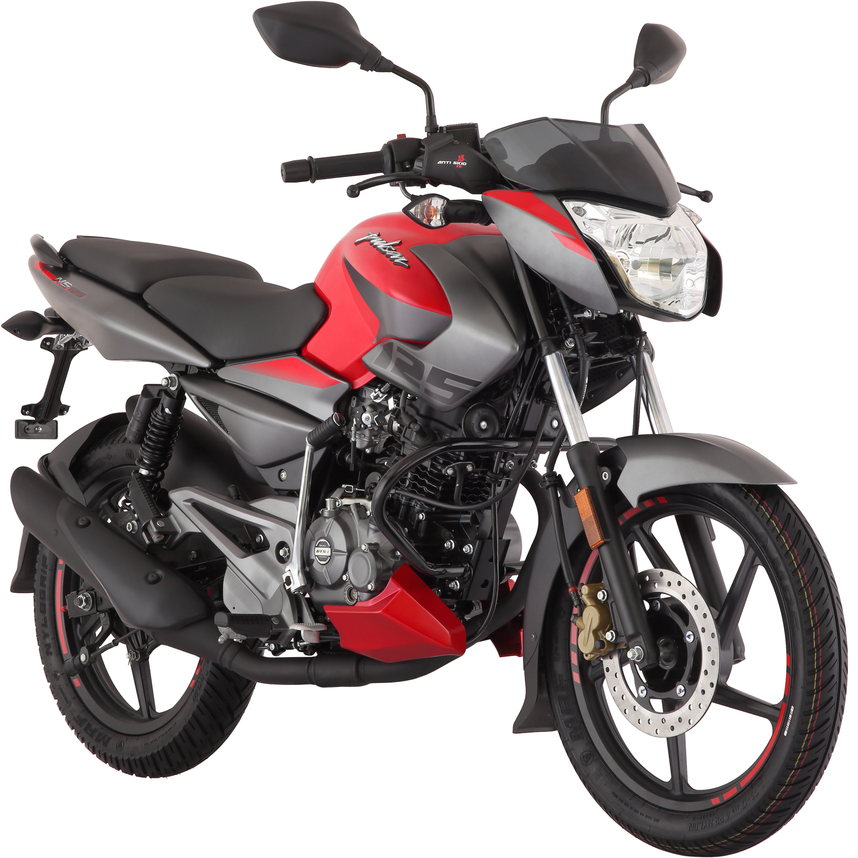 Red Bajaj Pulsar Motorcycle Profile View