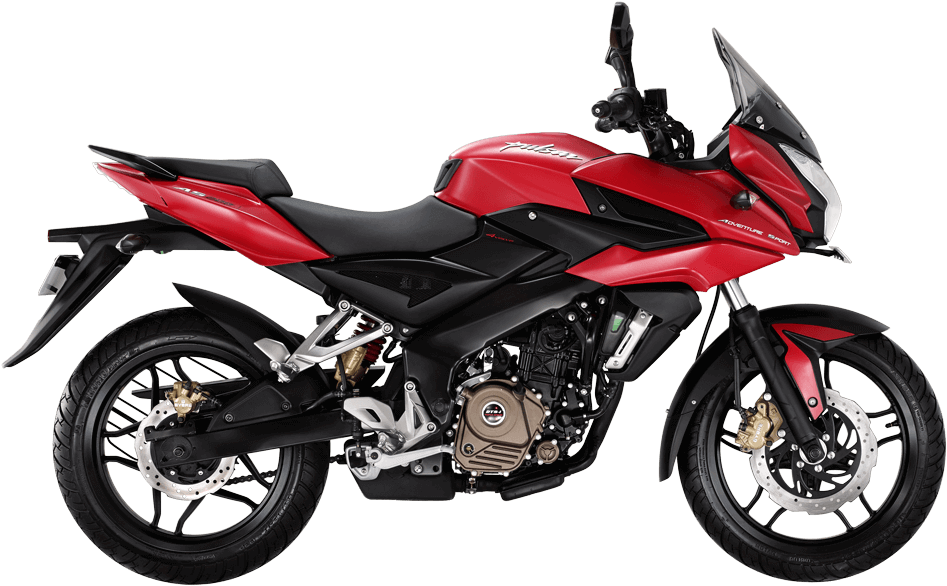 Red Bajaj Pulsar Motorcycle Profile View