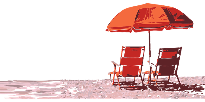 Red Beach Umbrellaand Chairs PNG with transparent background