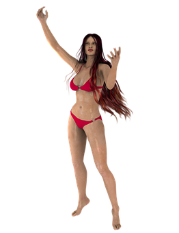 Red Bikini3 D Model Pose