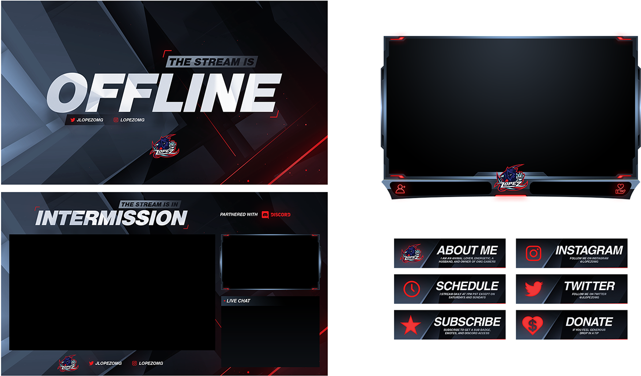 Red Black Stream Overlay Set