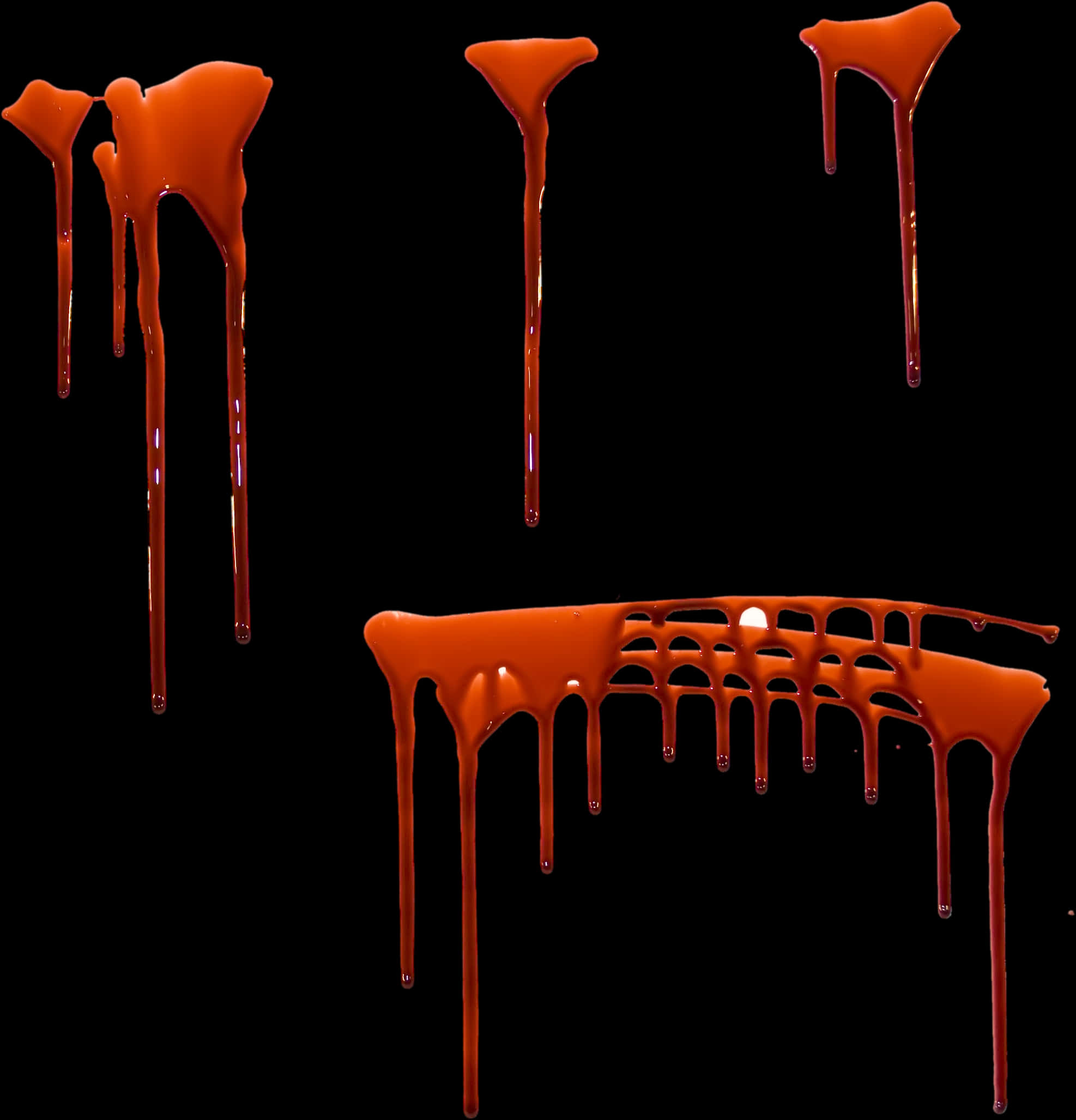 Red Blood Drips Isolatedon Black PNG with transparent background