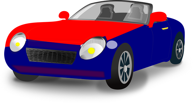 Red Blue Sports Car Illustration PNG with transparent background