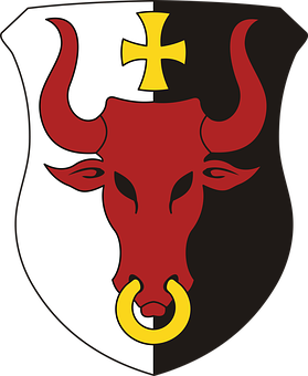 Red Bull Crestwith Gold Cross PNG with transparent background