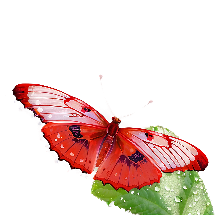 Red Butterfly With Dew Png 64