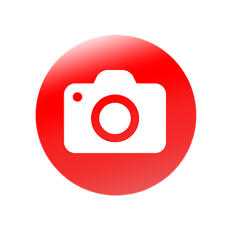 Red Camera Iconon Black Background PNG with transparent background
