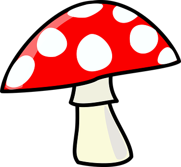 Red Capped Mushroom Cartoon PNG with transparent background