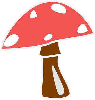 Red Capped Mushroom Cartoon PNG with transparent background