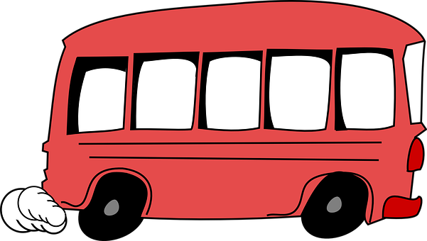 Red Cartoon Bus Vector Illustration PNG with transparent background