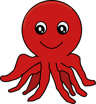 Red Cartoon Octopus PNG with transparent background