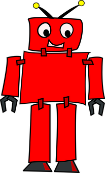 Red Cartoon Robot Smiling PNG with transparent background