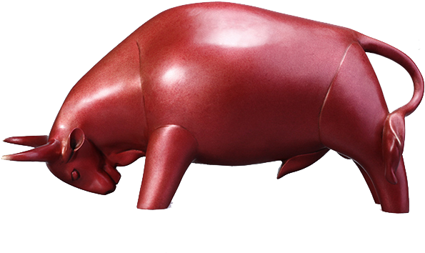 Red Charging Bull Sculpture PNG with transparent background