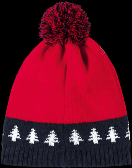 Red Christmas Beaniewith Pom Pomand Tree Design