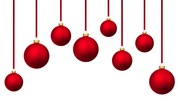 Red Christmas Ornaments Hanging Against Black Background.jpg PNG with transparent background