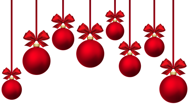 Red Christmas Ornamentswith Bows PNG with transparent background