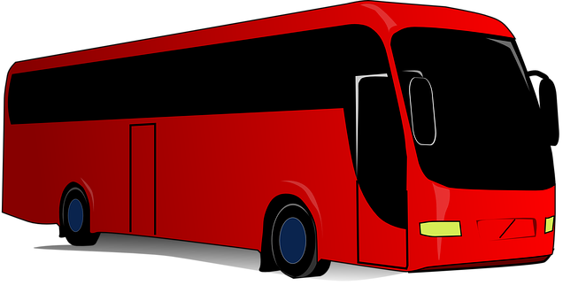 Red Coach Bus Side View PNG with transparent background