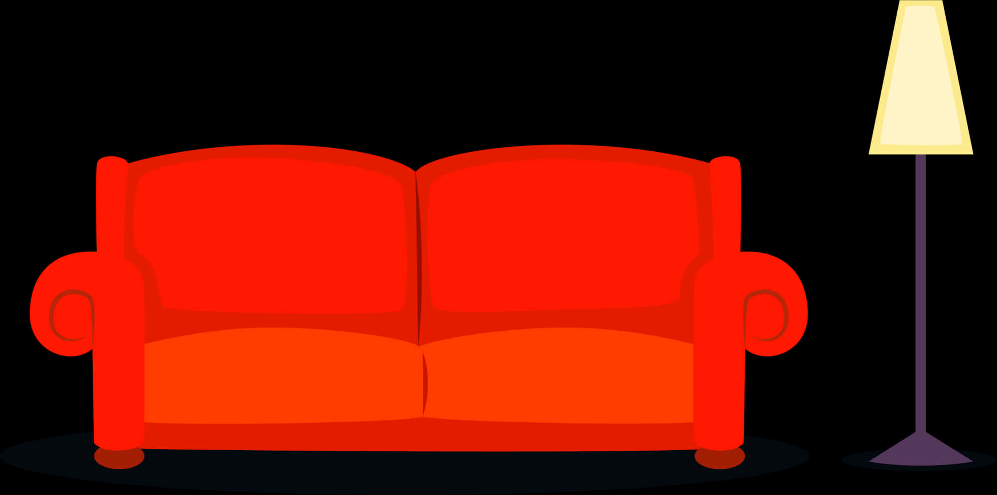 Red Couchand Floor Lamp PNG with transparent background