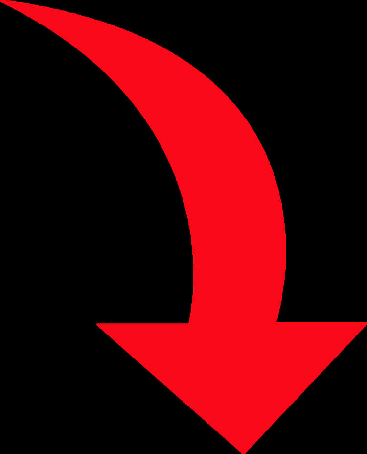 Red Curved Down Arrow PNG with transparent background