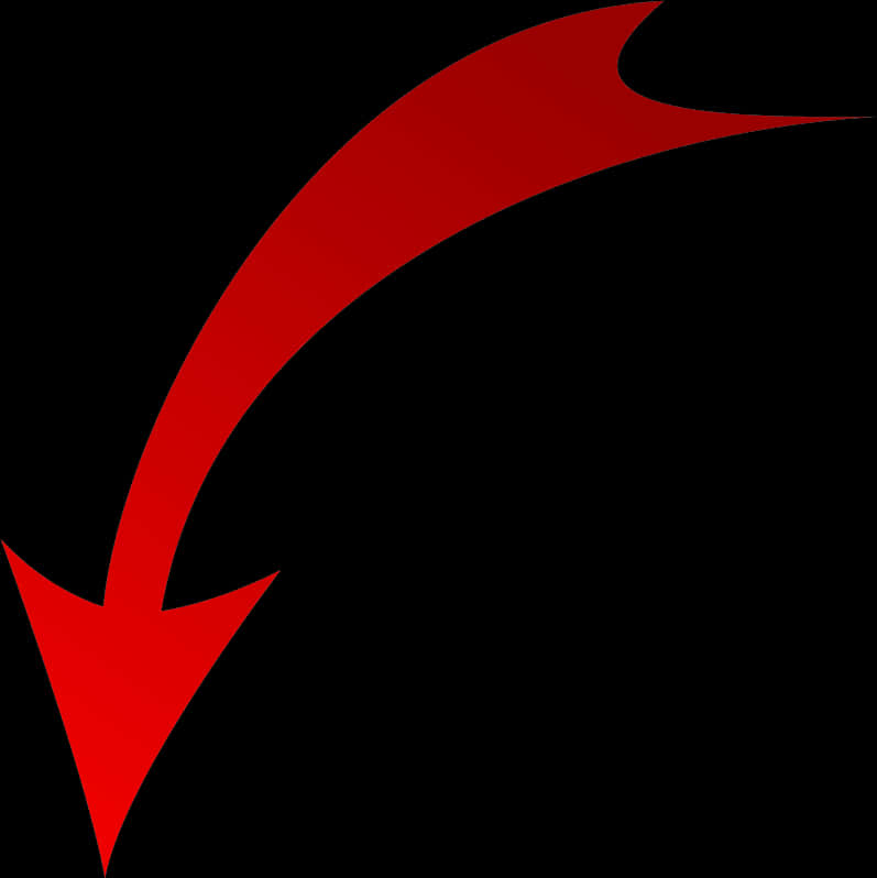Red Curved Down Arrow PNG image with a transparent background, free high-resolution download