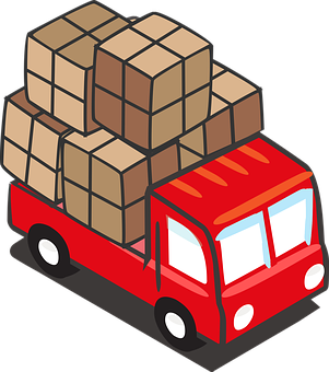 Red Delivery Truck Cartoon PNG with transparent background