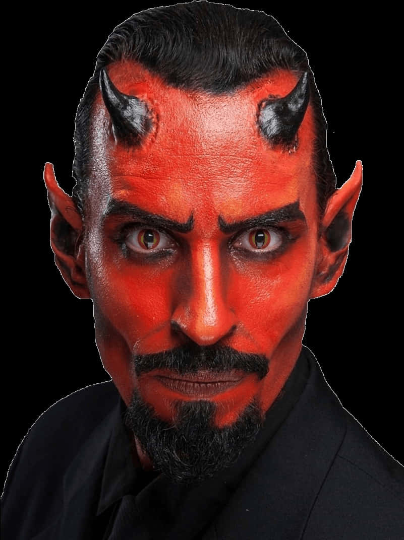 Red Devil Makeup Man Portrait PNG with transparent background