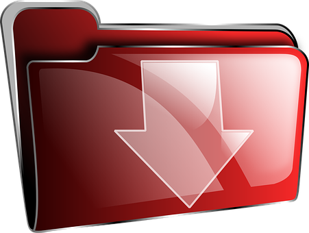 Red Download Folder Icon PNG with transparent background